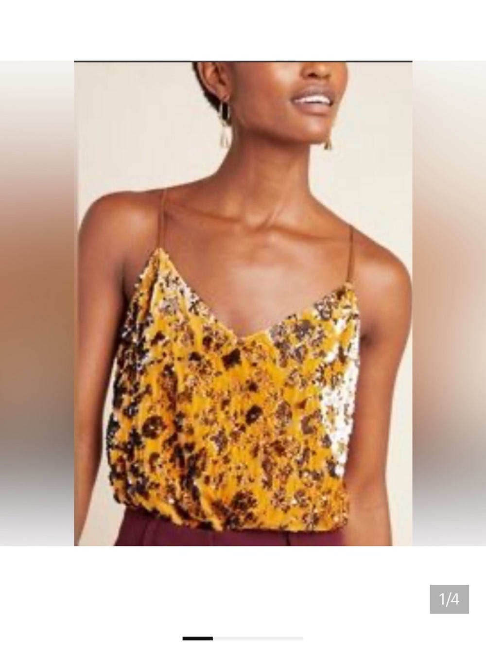 Sequin Velvet Cami Tank Top - Mustard Yellow